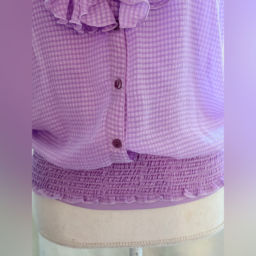 BCX Y2K Women's Lavender Ruffled Gingham Sleeveless Career Office Work Top Small - Picture 5 of 16